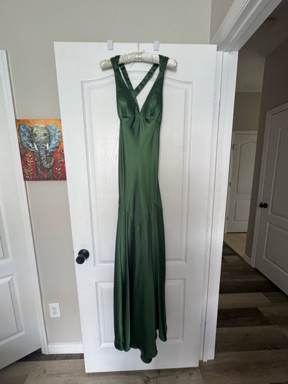 Satin Forest Green Crisscross Prom Gown